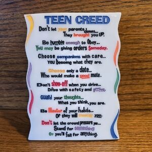 Teen Creed Inspirational Plaque Abbey Press 2003 Vintage